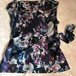 Ann Taylor watercolor silk blouse w/ tie waist